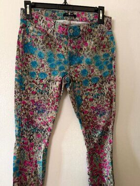 7 For All Mankind Cheetah Print Skinny Jeans - Fuchsia & Teal - Size 28